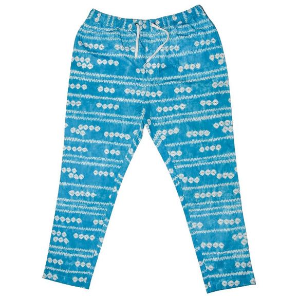 Mens Pants Joggers Blue Geometric Drawstring Loose Harem Casual Beach Large